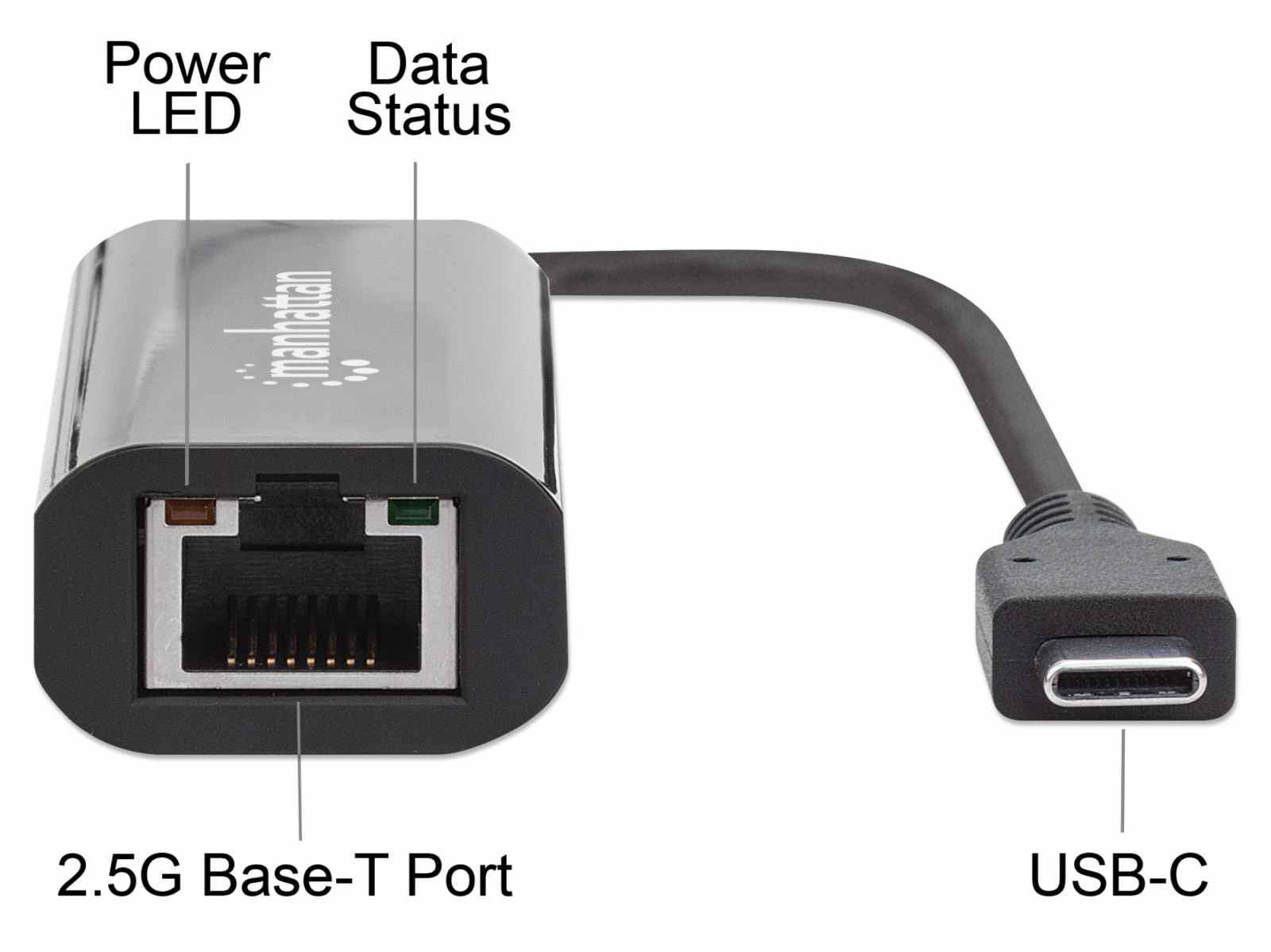 Resim Manhattan 153300 USB-C - 2.5Gbps Ethernet Ağ Adaptörü, Siyah