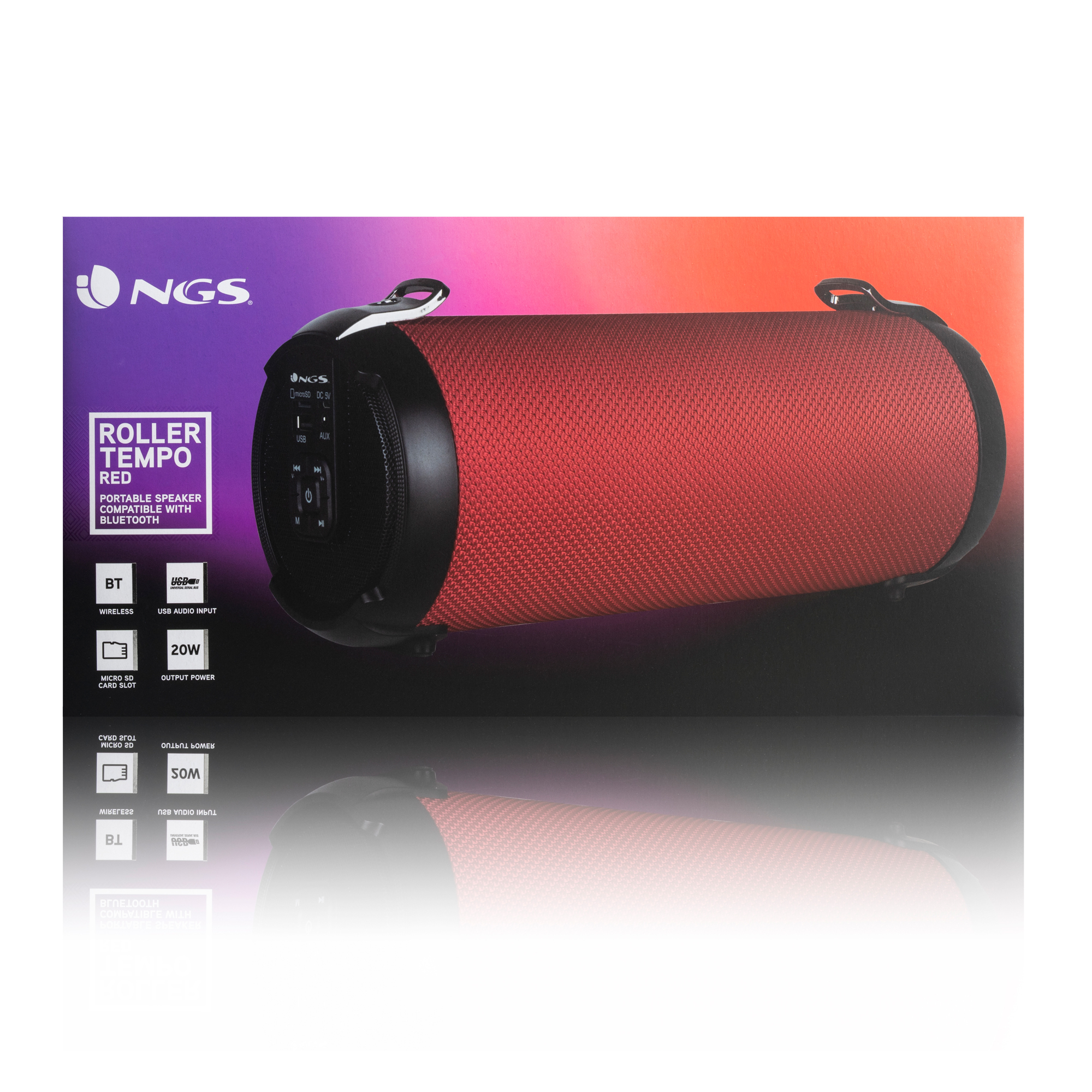 NGS Roller Tempo Stereo portable speaker Black, Red 20 W image 6
