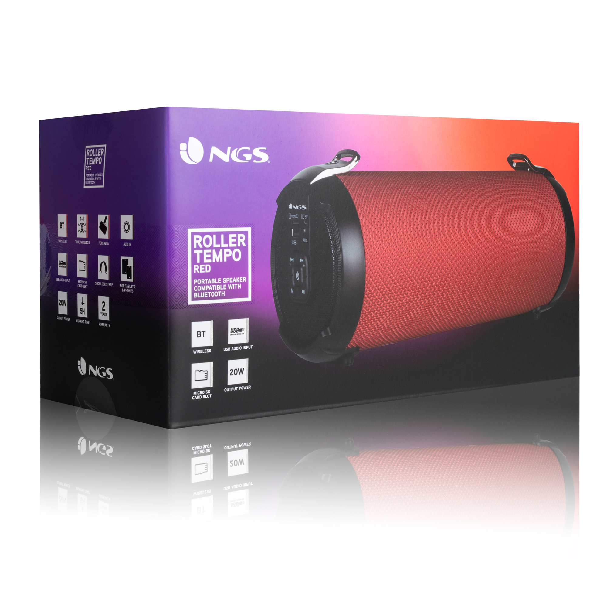 NGS Roller Tempo Stereo portable speaker Black, Red 20 W image 5