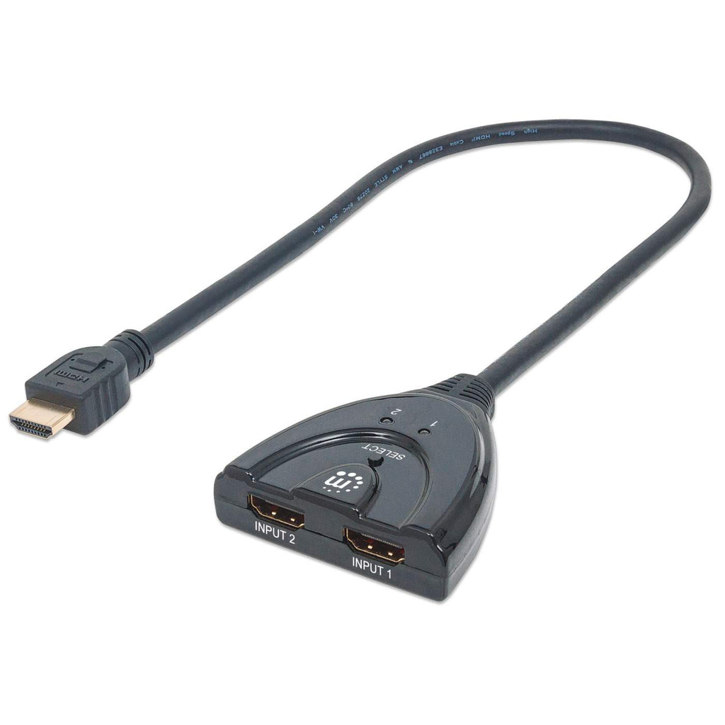 Manhattan HDMI Switch 2-Port, 1080p, Connects x2 HDMI sources to x1 display, Manual Switching (via button), Integrated Cable (50cm), No external power required, – image 5