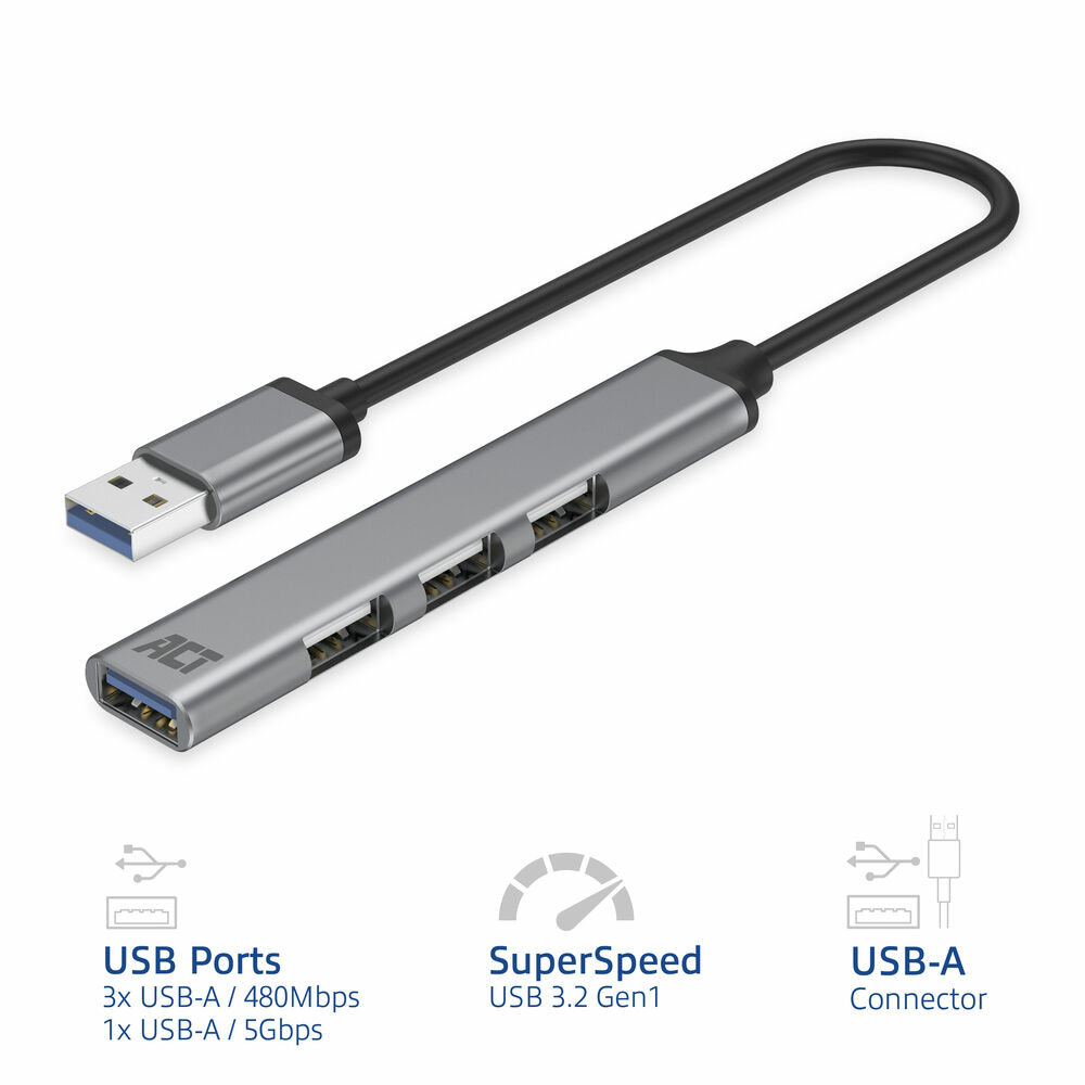 ACT USB-A hub, 3x USB-A 2.0 and 1x USB-A 3.0 – image 2