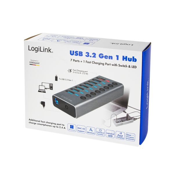 LogiLink UA0387 interface hub USB 3.2 Gen 1 (3.1 Gen 1) Type-B 5000 Mbit/s Grey – image 8