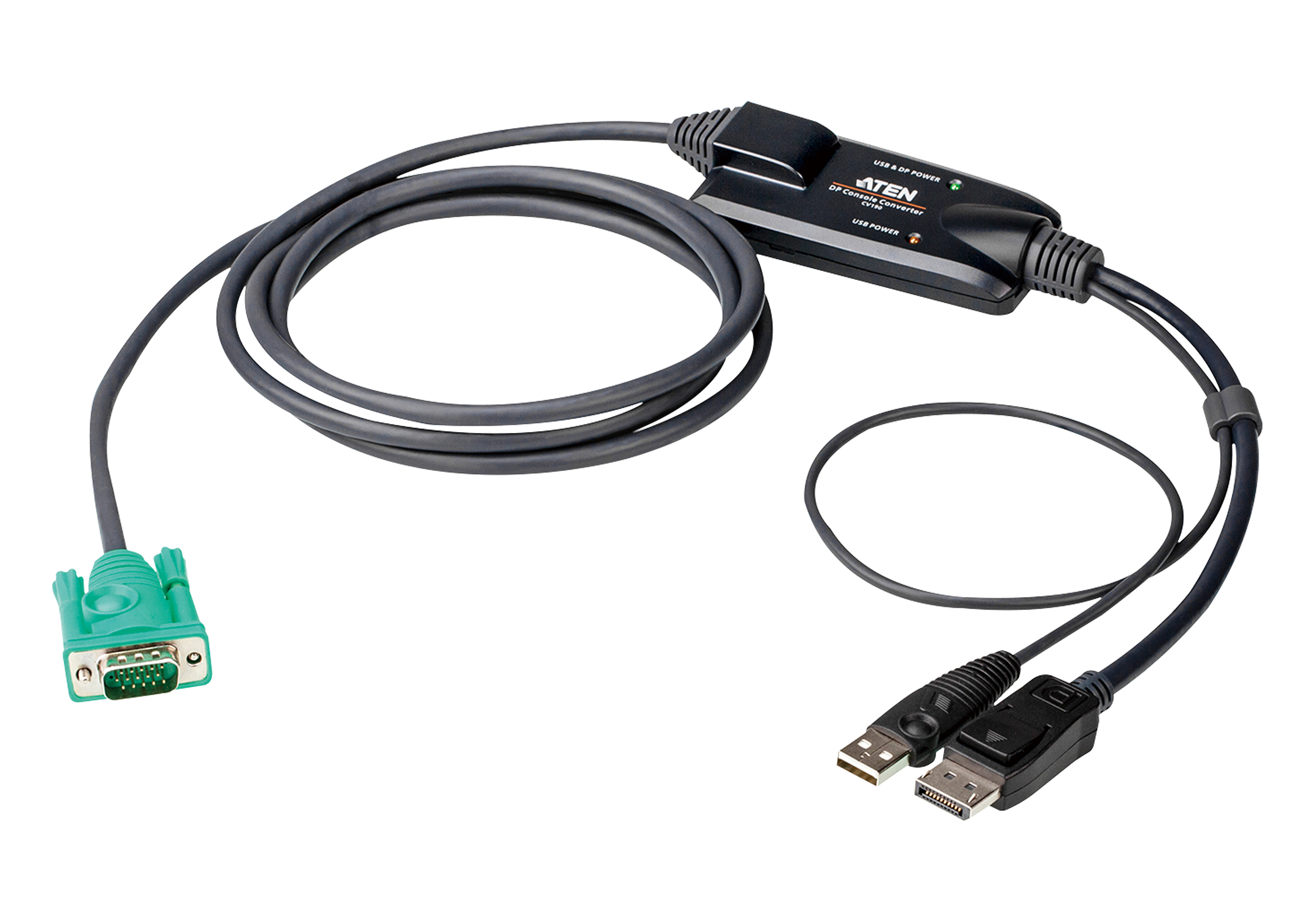 صورة كيبل ATEN CV190-AT KVM، 1.8 متر، USB Type A + DisplayPort إلى SPHD-15، أسود