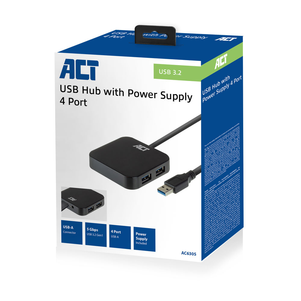 ACT AC6305 interface hub USB 3.2 Gen 1 (3.1 Gen 1) Type-A 5000 Mbit/s Black – image 2