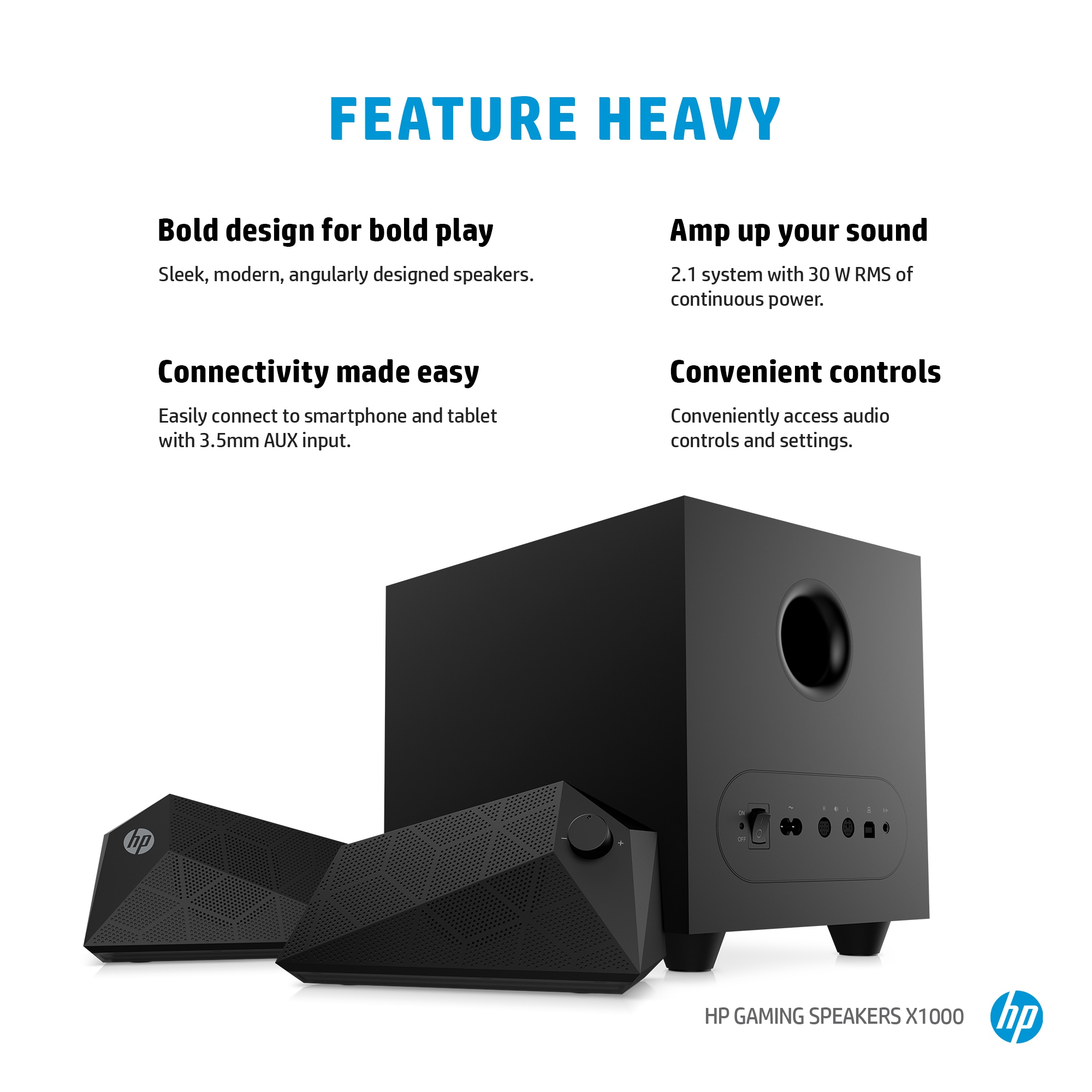 HP X1000 speaker set 30 W PC/Laptop Black 2.1 channels 6 W image 8
