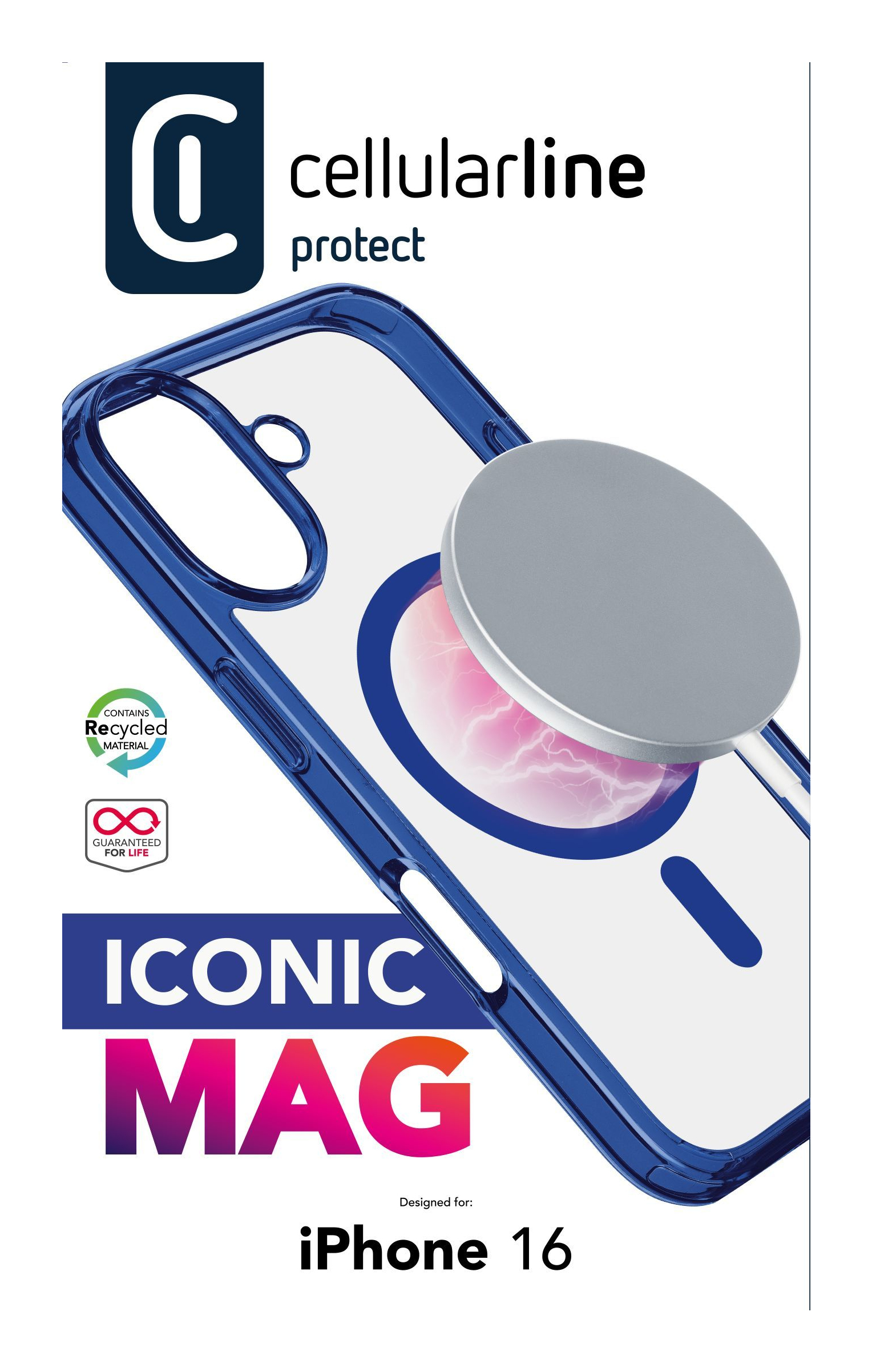 Cellularline Iconic Mag - iPhone 16 Transparent case with colored edges compatible with Magsafe ecosystem – image 2
