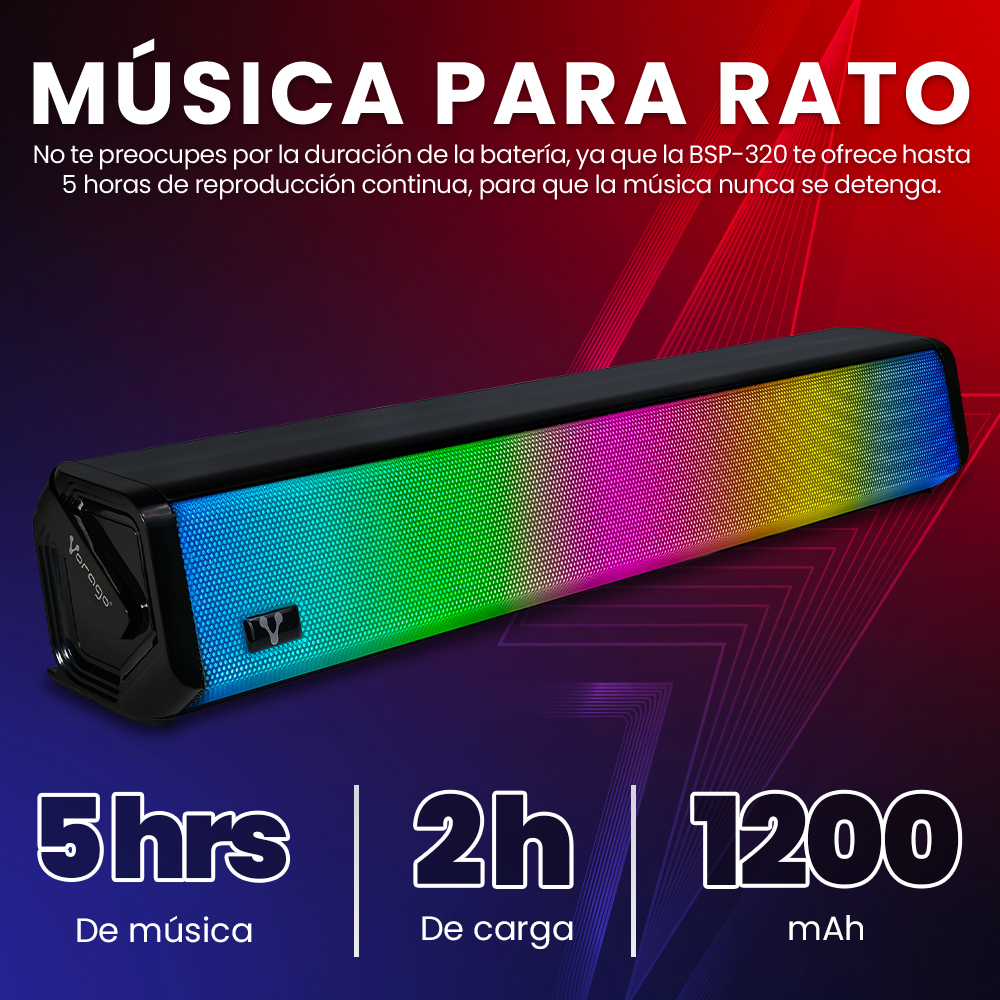 Barra de Sonido Vorago BSP-320 - Bluetooth - 3.5 mm - RGB - BSP-320 Barra de Sonido Vorago BSP-320 - Bluetooth - 3.5 mm - RGB - BSP-320