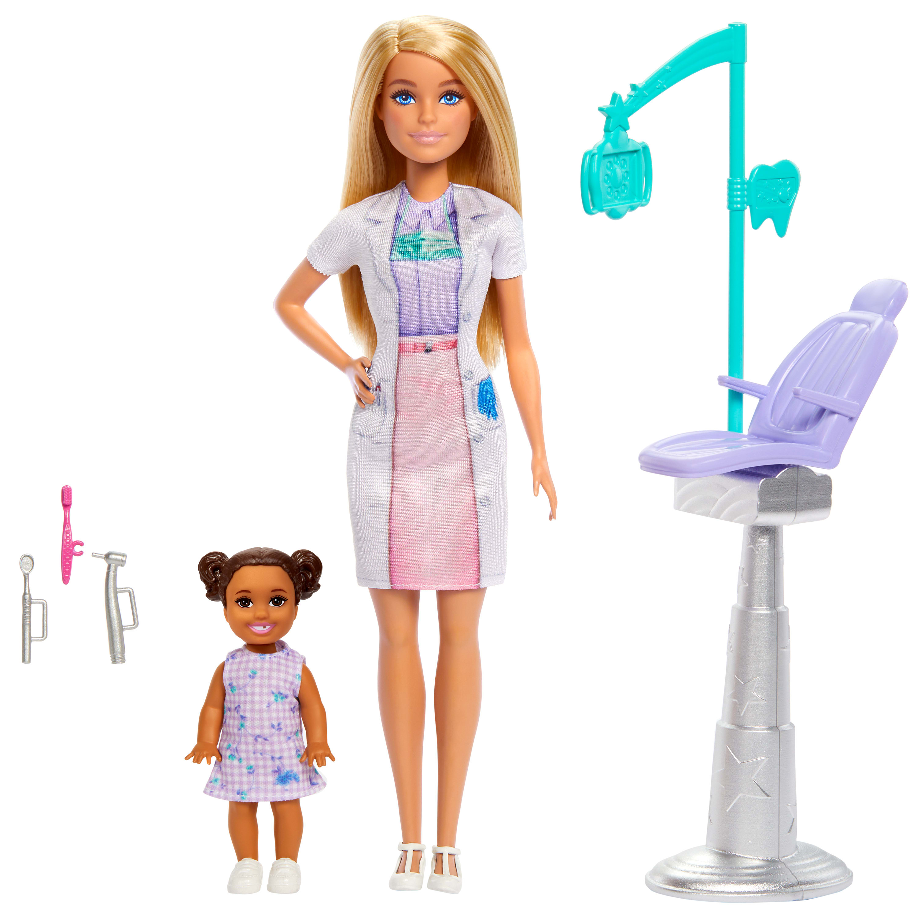 Barbie Dentist Doll with Blonde Fashion Doll, 1 Kid Doll, Medical Doctor Furniture & Accessories