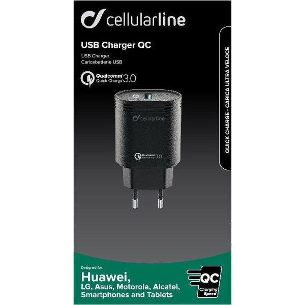 Cellularline ACHHUUSBQCK Smartphone, Tablet Black AC Fast charging