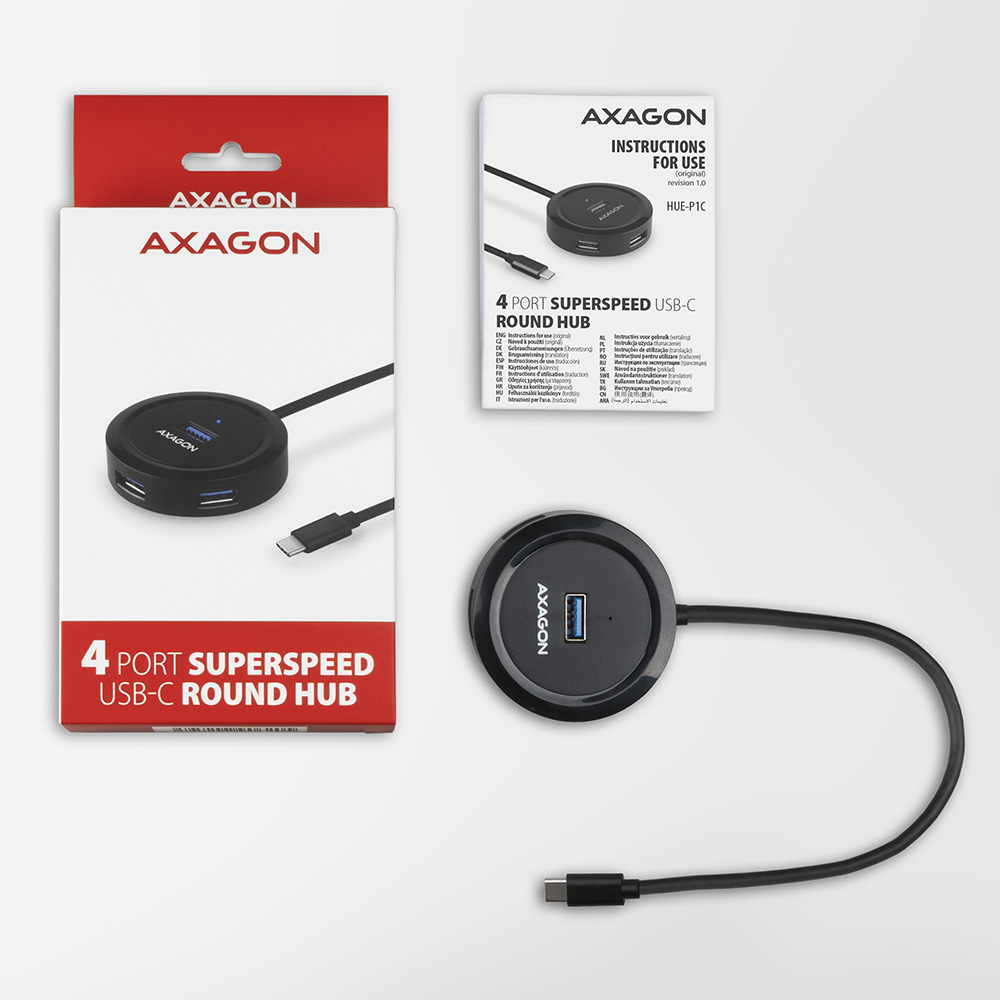 Axagon HUE-P1C 4x USB 3.2 Gen 1 ROUND hub micro power IN 30cm USB-C – image 6