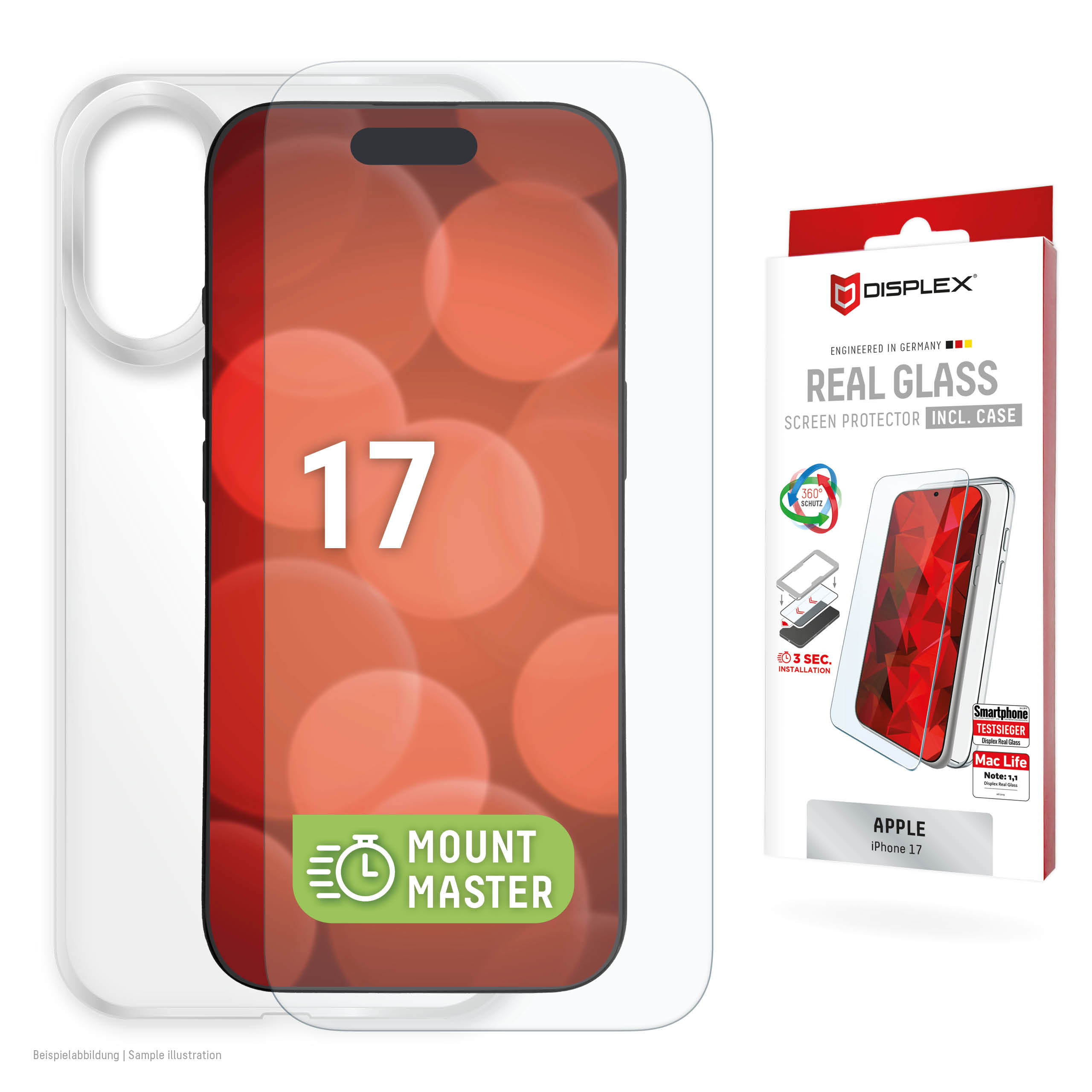 Displex Screen Protector + Case for Apple iPhone 17, scratch resistant