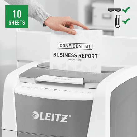 Leitz IQ Autofeed Office 300 Automatischer Aktenvernichter Partikelschnitt P4 – Foto 10 von 11