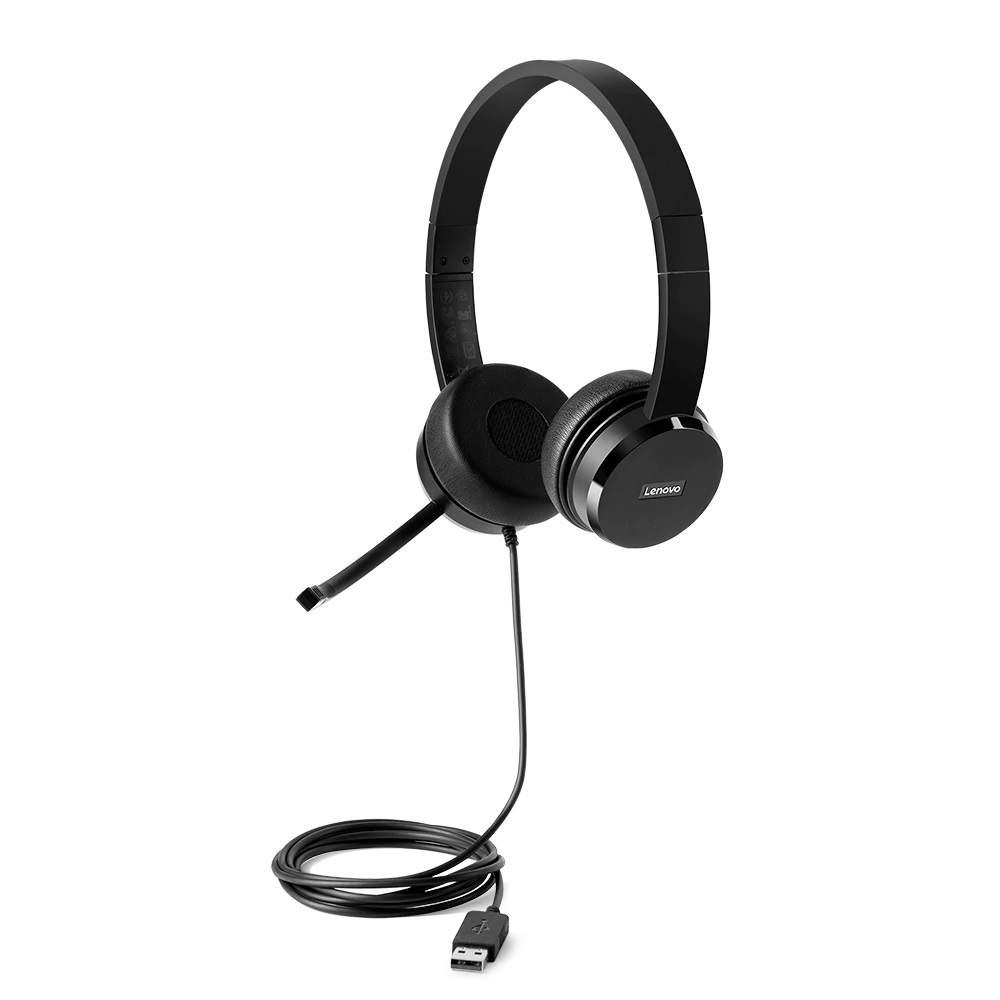 Lenovo 100 - Headset - on-ear - wired - USB - black - for ThinkCentre M80t Gen 3, ThinkCentre neo 50, ThinkPad T14s Gen 3, V50t Gen 2-13