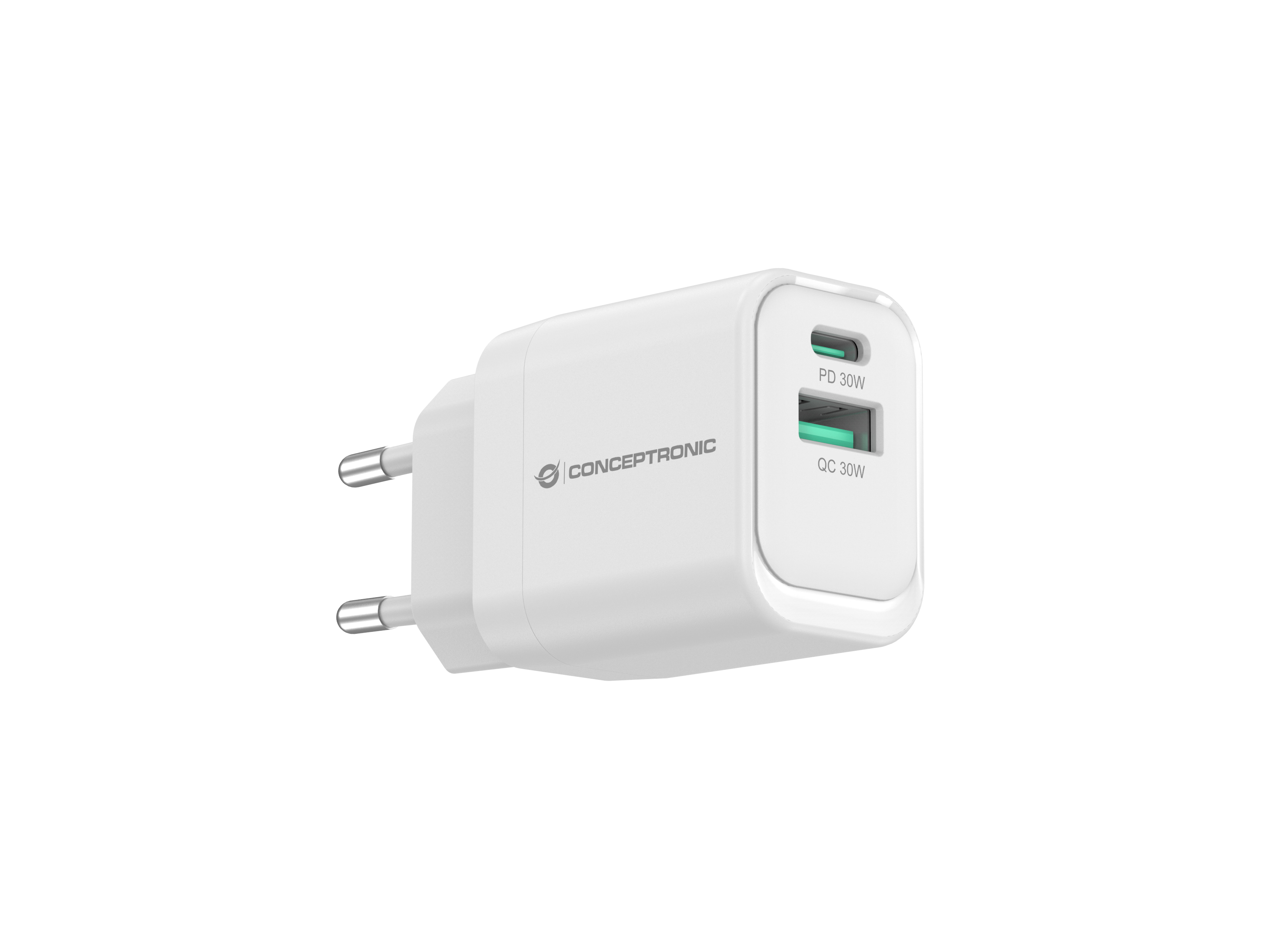 CONCEPTRONIC Ladegerät 2Port GaN USB-C/-A    33WPD3.0/PPS ws