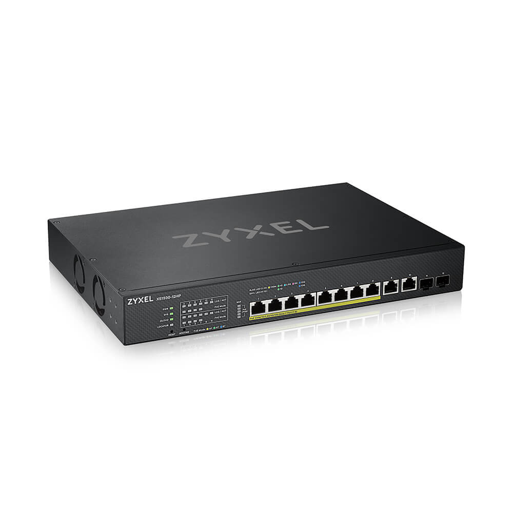Zyxel XS1930-12HP-ZZ0101F nätverksswitchar hanterad L3 10G Ethernet (100/1000/10000) Strömförsörjning via Ethernet (PoE) stöd Svart