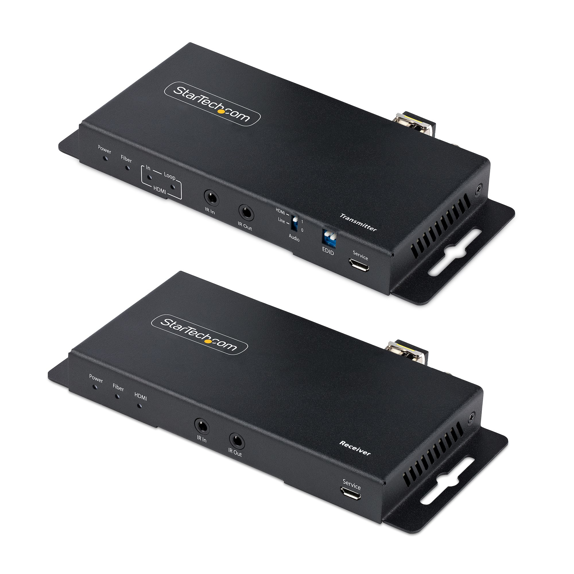 StarTech.com 4K HDMI över fiber-förlängningssats, 4K 60 Hz upp till 1 km (enkelläge) eller 300 m (multiläge) LC fiberoptisk, HDR, HDCP, 3,5 mm Audio/RS232/IR-förlängare, sändar- och mottagarsats