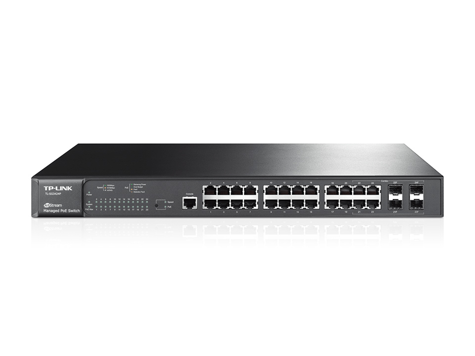 TP-Link TL-SG3424P network switch Managed L2 Gigabit Ethernet (10/100/1000) Power over Ethernet (PoE) 1U Black
