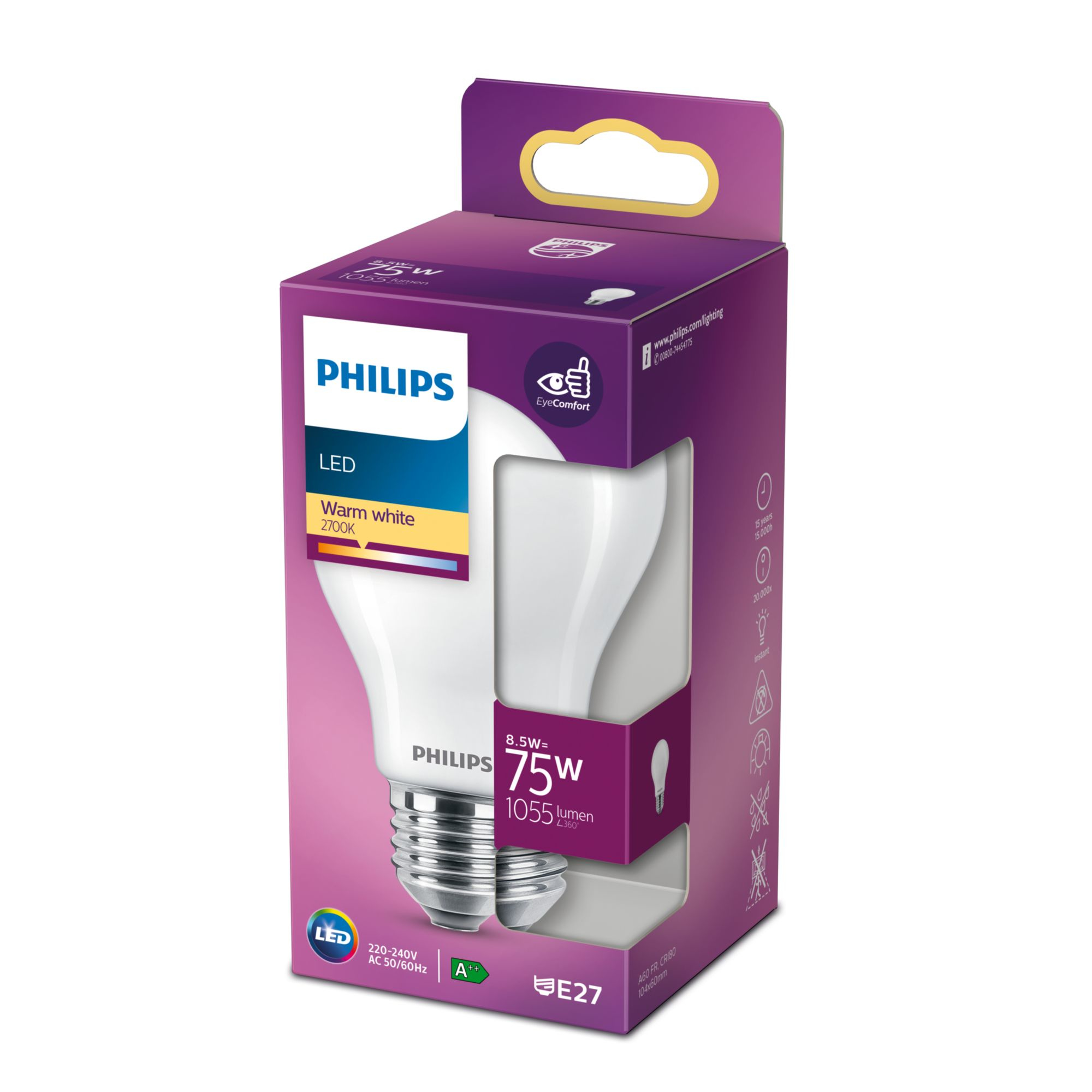 Filament-Lampe, Milchglas, 75W A60 E27