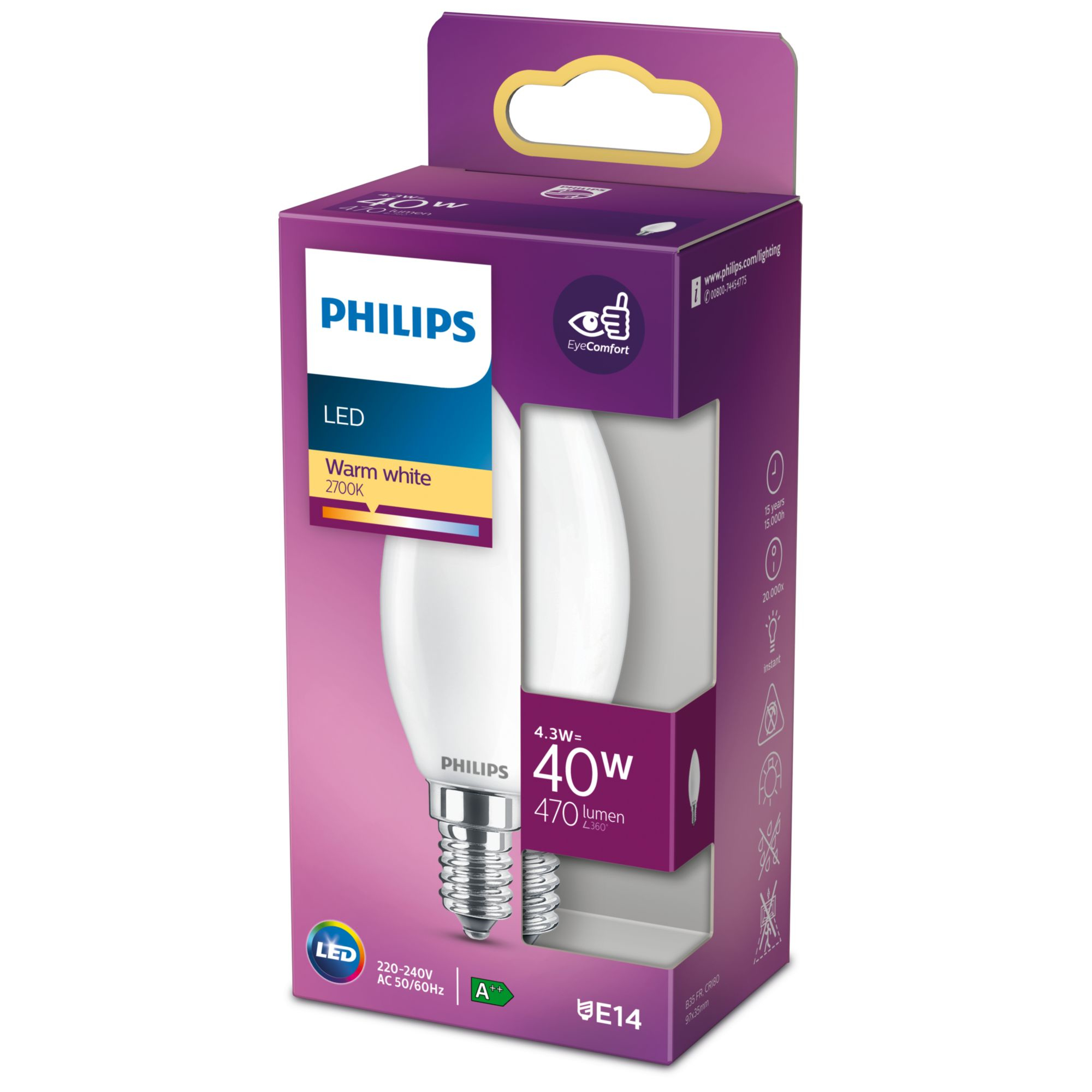 Filament-Kerzenlampe, B35 E14, Milchglas, 40 W