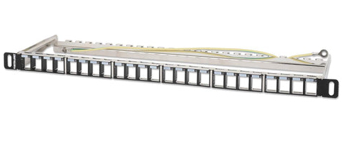 Intellinet 19" 24-Port Shielded Blank Patch Panel 0.5U Unloaded 19-inch Rackmount Keystone Panel for High-density Installations Removable Cable-Management Bar Black