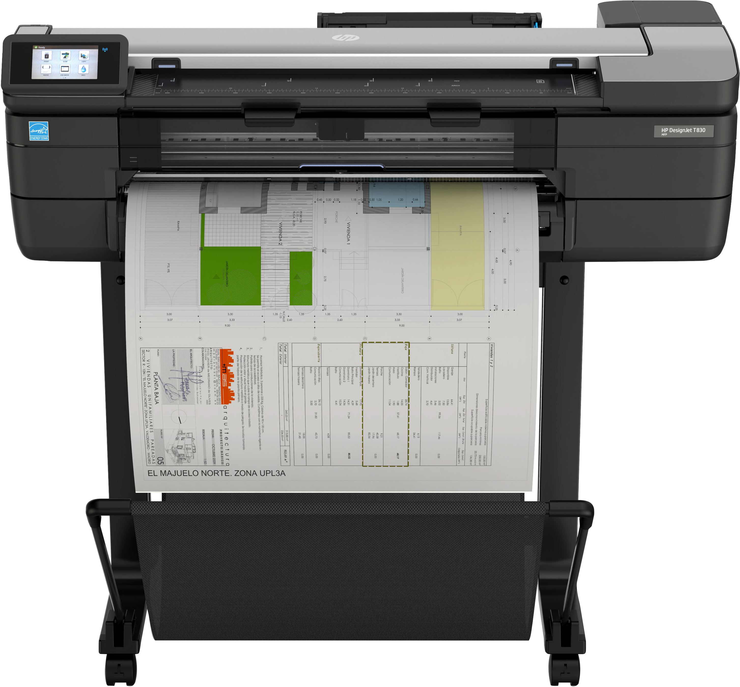 Plotter hp designjet t830, 24 pulgadas, 61 cm, multifuncional, 4 tintas, red, wifi, f9a28d