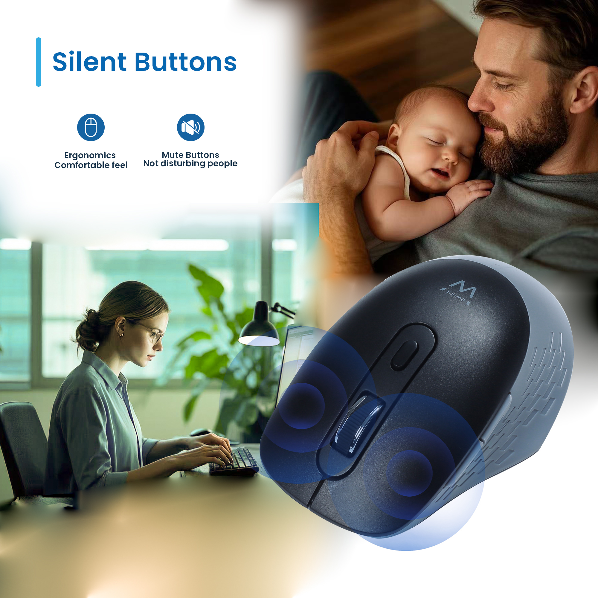 Ewent Wireless optical mouse with Multi-device connectivity, Silent clicks and Type-C Adapter – image 6