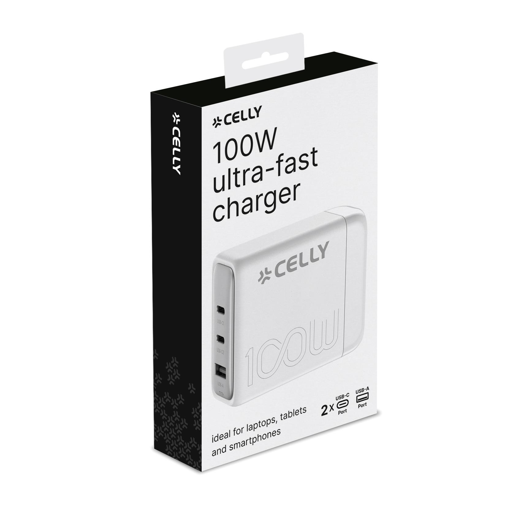 Celly PS3GAN100WWH mobile device charger Universal White AC, USB Fast charging Indoor – image 2