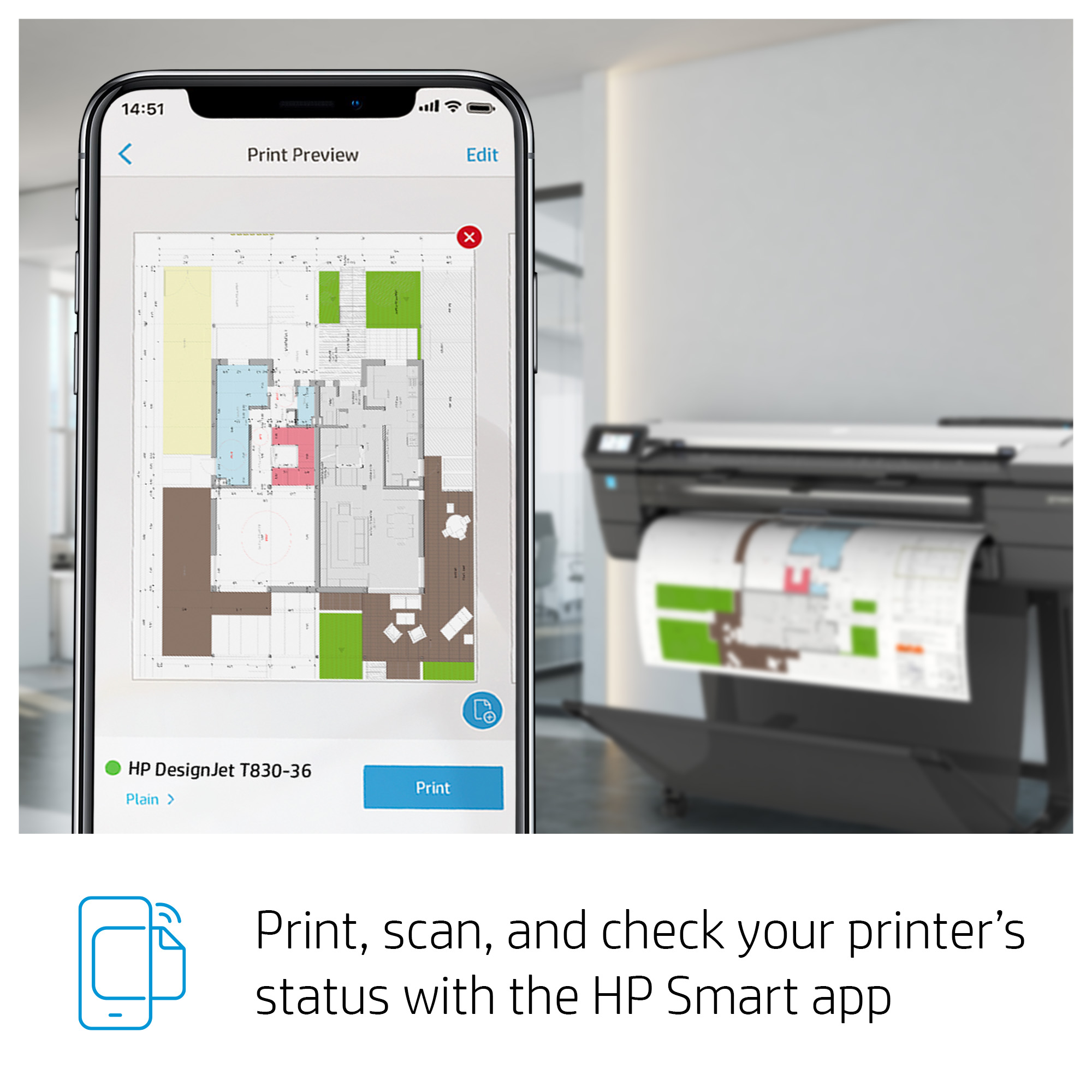 HP Designjet T830 24-in Multifunction Printer. Page description languages: HP-GL/2, TIFF, JPEG, HP-RTL, CALS G4, URF, Prin