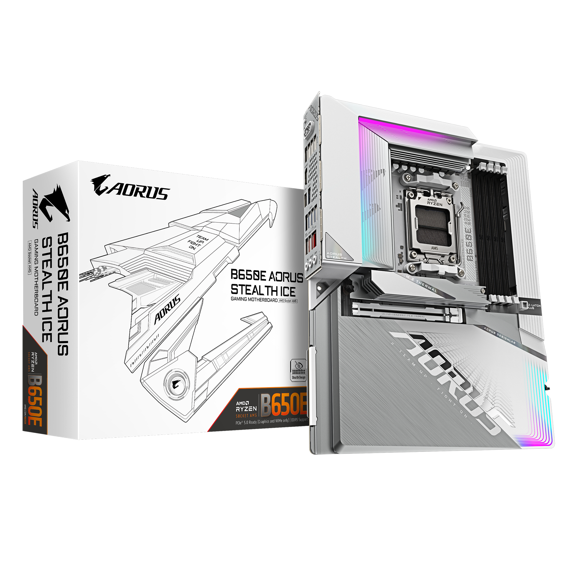 GIGABYTE B650E AORUS STEALTH ICE Scheda madre - AMD Ryzen serie 9000 VRM a 1222 fasi fino a 8000 MHz DDR5 OC 1xPCIe 5.0 2xPCIe