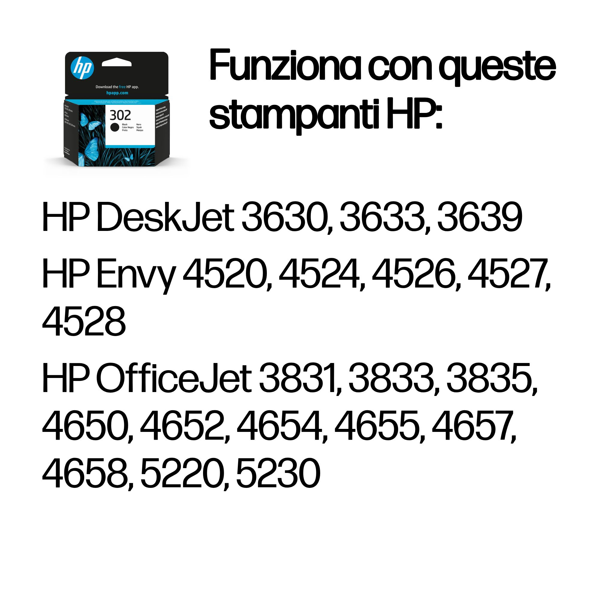 HP 302 Black Original Ink Cartridge - Ink - [K] - per HP DeskJet 1100, 2100, 2200, 3600, 3800 - Miniatura 2