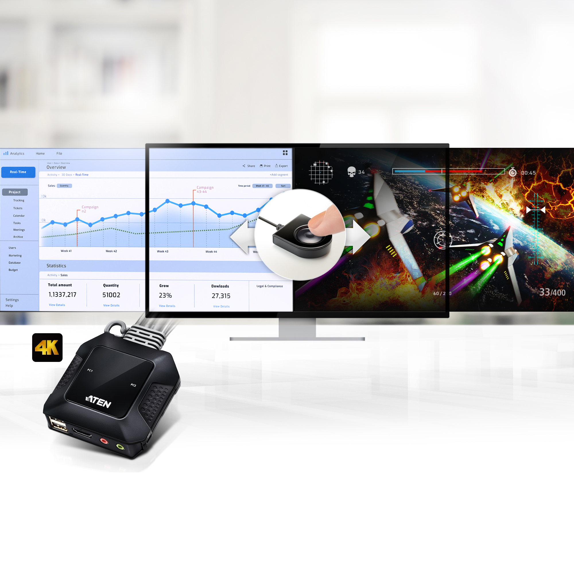 ATEN 2-Port USB 4K HDMI Cable KVM Switch with Remote Port Selector – image 8
