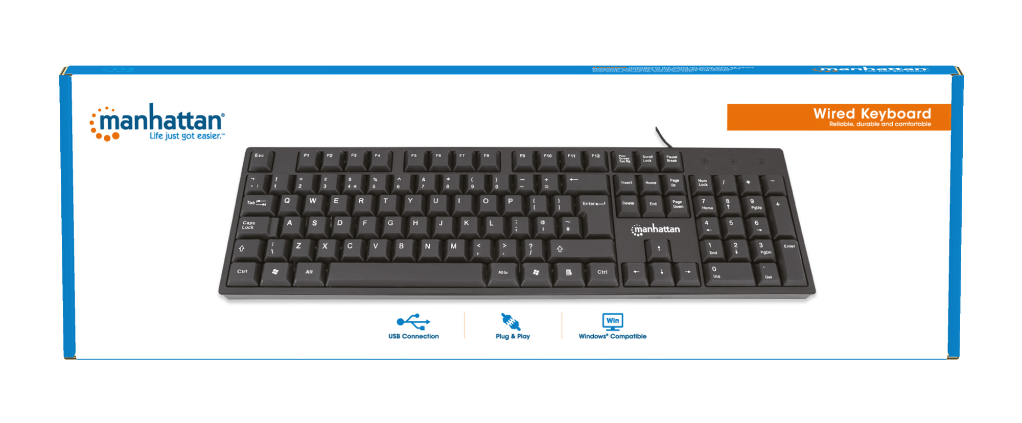 Manhattan Keyboard USB Wired, Black, Full Size Keys, Cable 1.5m, USB-A connection, Plug and Play, Three Year Warranty – image 9
