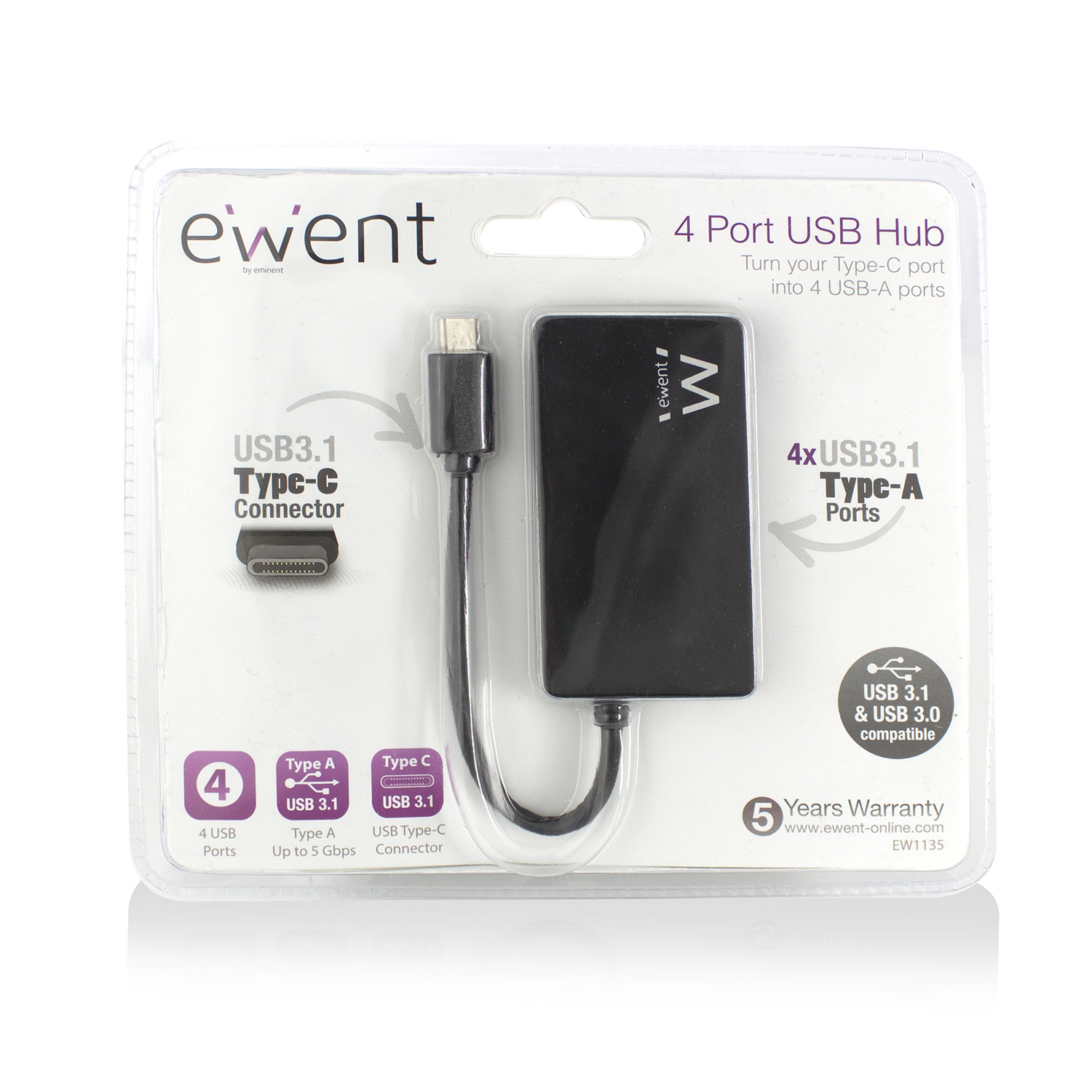 Ewent EW1135 interface hub USB 3.2 Gen 1 (3.1 Gen 1) Type-C 5000 Mbit/s Black – image 5
