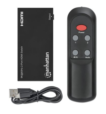 Manhattan HDMI Switch 2-Port, 8K@60Hz, Connects x2 HDMI sources to x1 display, Automatic Switching, Includes Micro-USB to USB-A power cable, Black, Three Year W – image 7