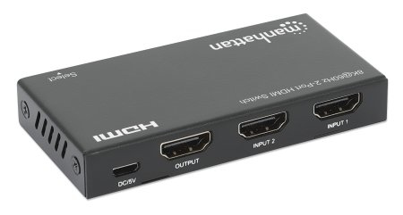 Manhattan HDMI Switch 2-Port, 8K@60Hz, Connects x2 HDMI sources to x1 display, Automatic Switching, Includes Micro-USB to USB-A power cable, Black, Three Year W – image 4