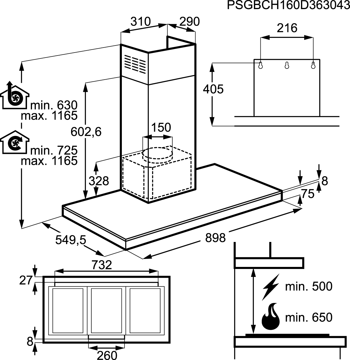 AEG DBK7990HG cooker hood Wall-mounted Stainless steel 801 m³/h – image 3