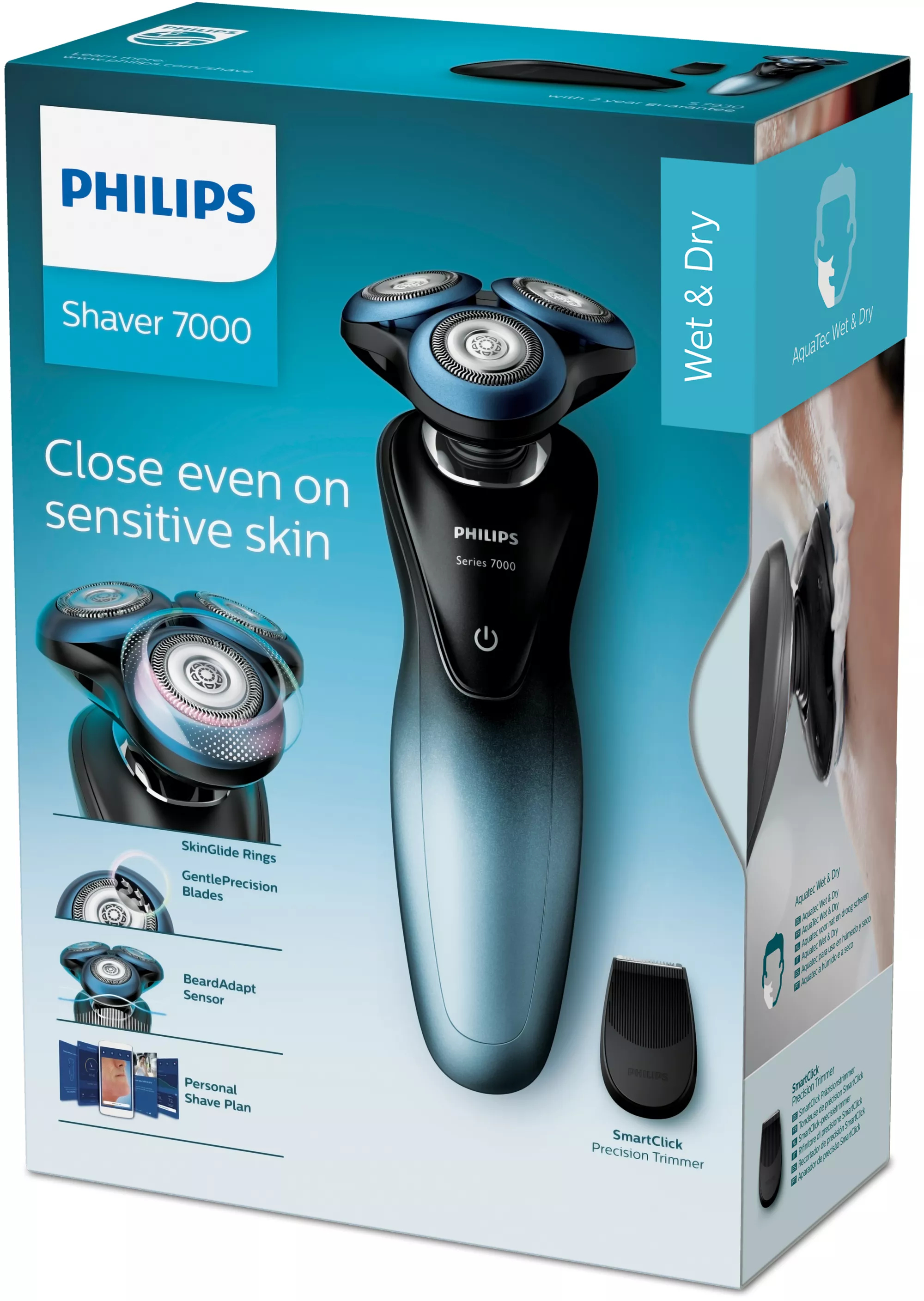 Philips SHAVER Series 7000 S7930/16R1 men's shaver Rotation shaver Trimmer Black, Blue – image 2