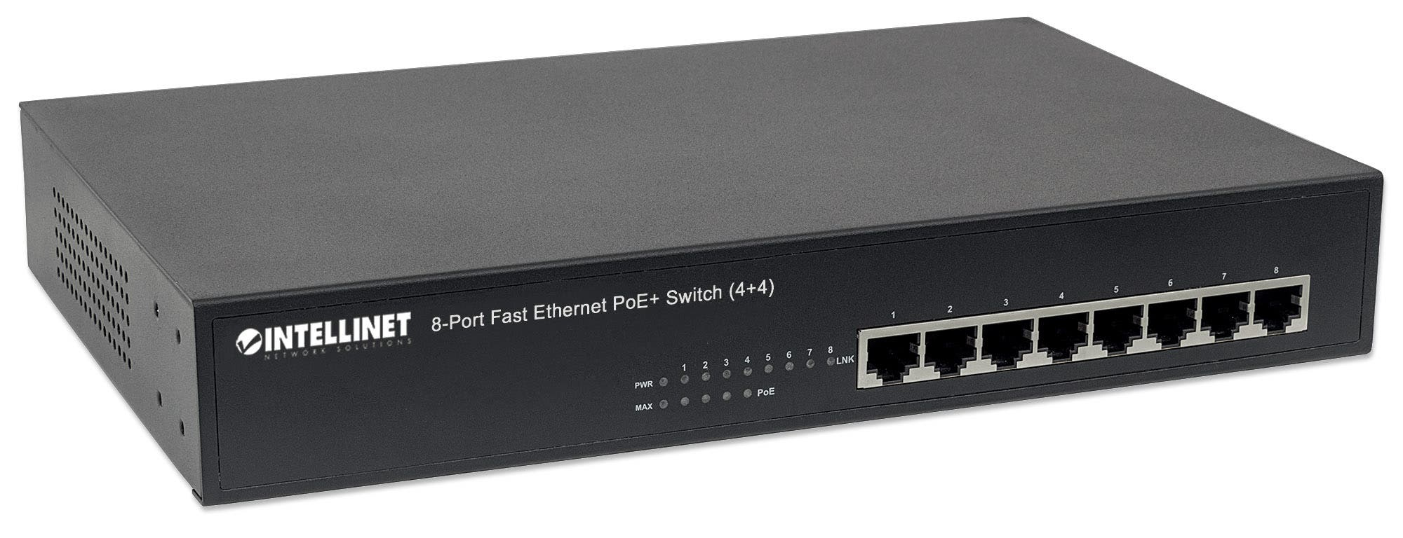 Intellinet 8-Port Fast Ethernet PoE+ Switch, 4 x PoE IEEE 802.3at/af Power-over-Ethernet (PoE+/PoE) ports, 4 x Standard RJ45 Ports, Endspan, Desktop – image 2