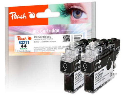 Peach Twin Pack Ink Cartridge black, compatible with Brother LC-3211BK