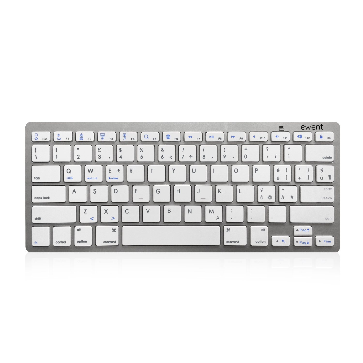 Ewent EW3160 mobile device keyboard Italian Bluetooth Silver, White