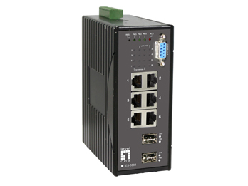 LevelOne 6 GE + 2 SFP Managed Switch -20 ~ 60C, DIN-rail