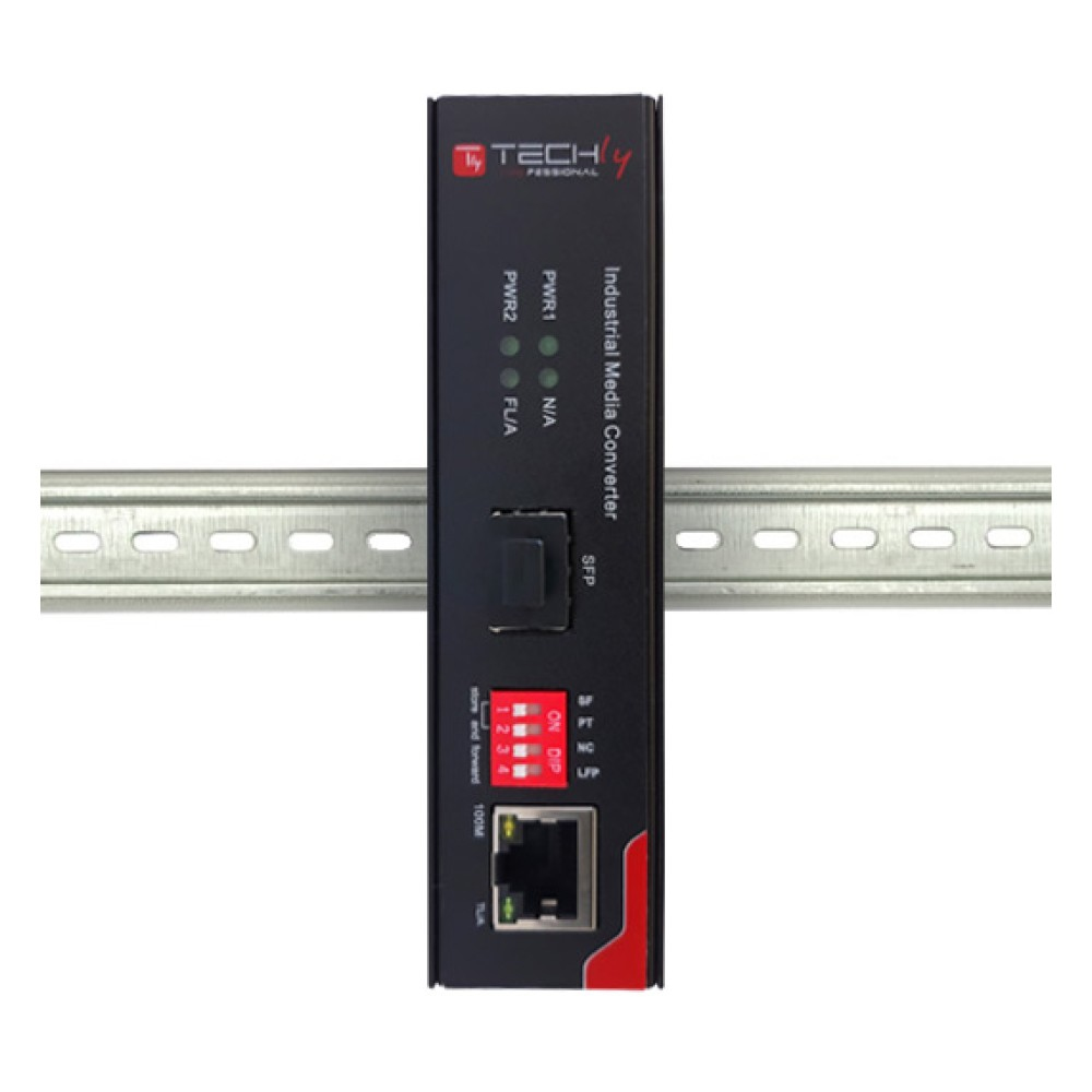 Techly I-SWHUB-IND1100 network media converter 100 Mbit/s Multi-mode, Single-mode Black – image 1