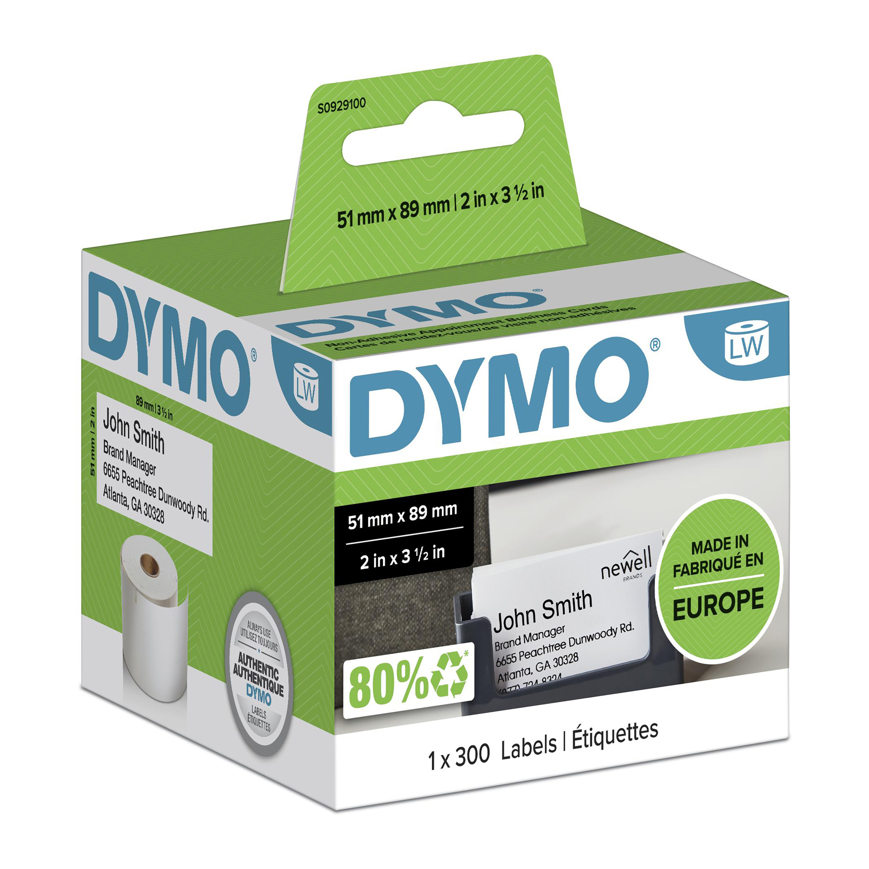 DYMO LW petites étiquettes carte de visite autocollantes authentiques | 51 mm x 89 mm | rouleau de 300 étiquettes faciles à décoller | pour les étiqueteuses LabelWriter 450 et 4XL