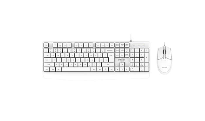 Philips 2000 series SPT6237W/93 keyboard Mouse included Universal USB QWERTY English White – image 1