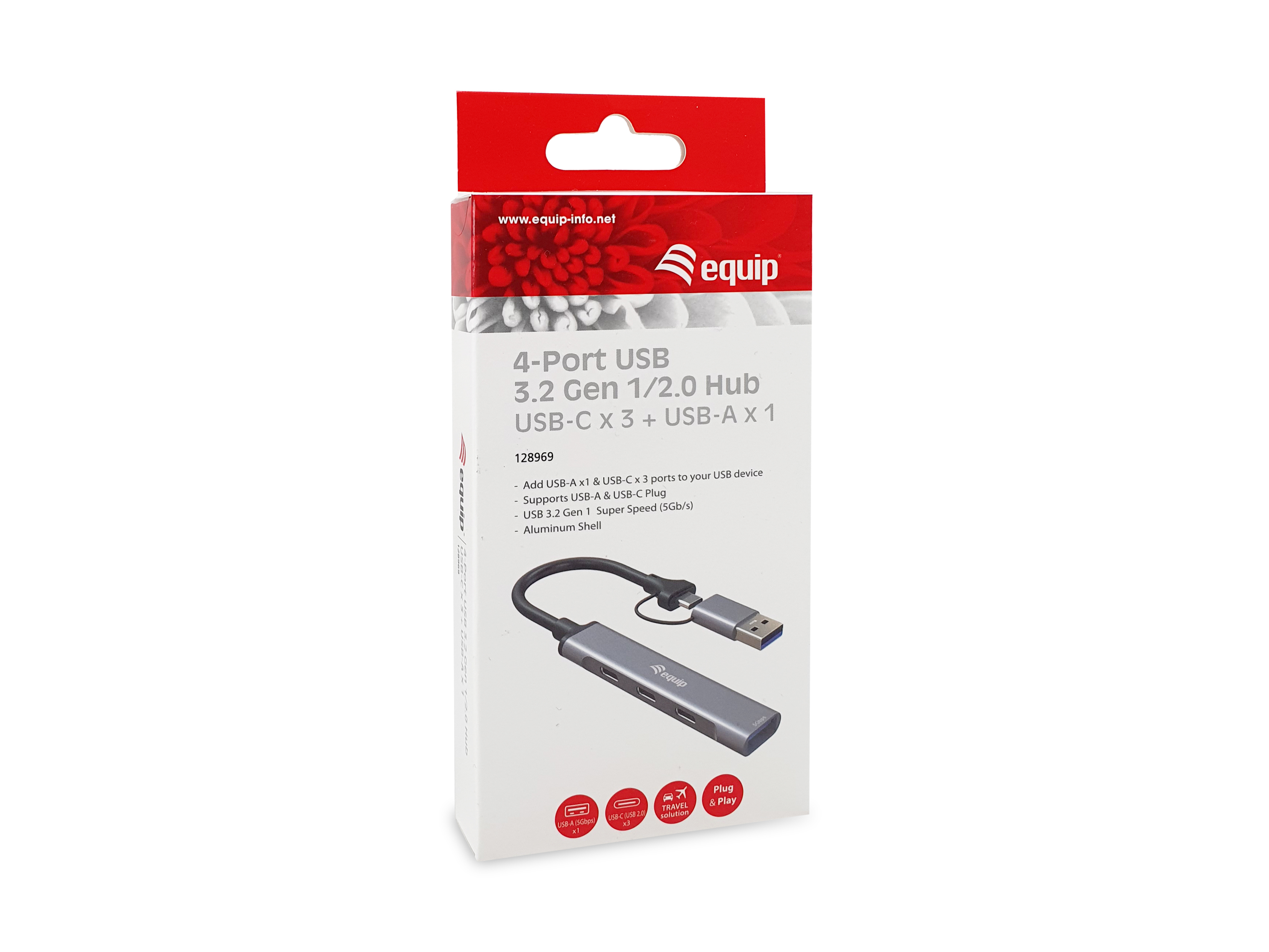 Equip 4-Port USB-C3.2-Hub->3xUSB-C/USB-A +USB-A Adapt.10Gbps HUBs
