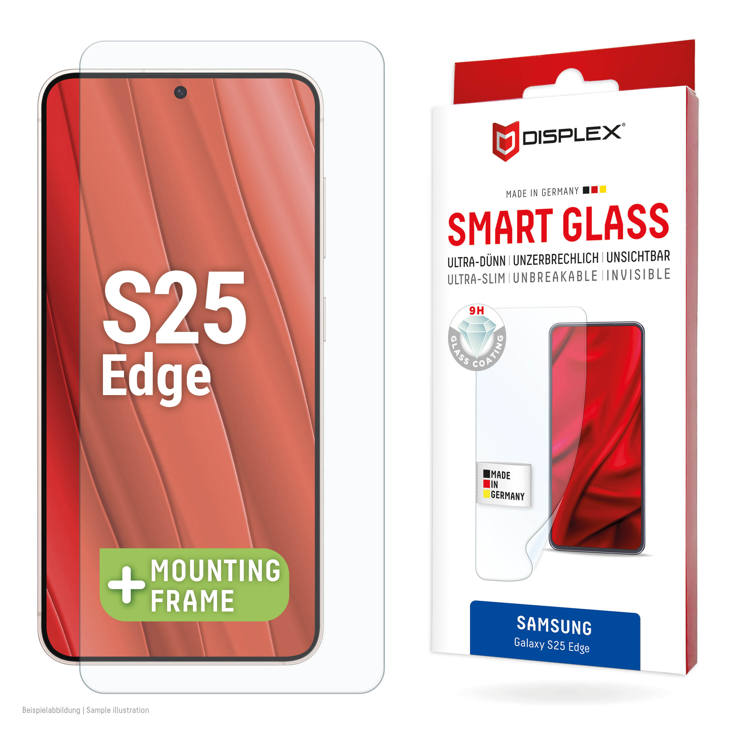 Displex Smart Glass (9H) for Samsung Galaxy S25 Edge, Mounting Sticker, unbreakable