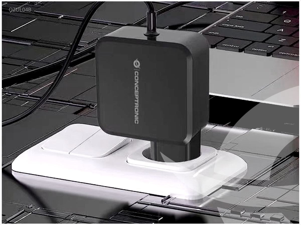 Conceptronic OZUL04BE 67W GaN USB-PD-Ladegerät, Eingebautes USB-C-Kabel