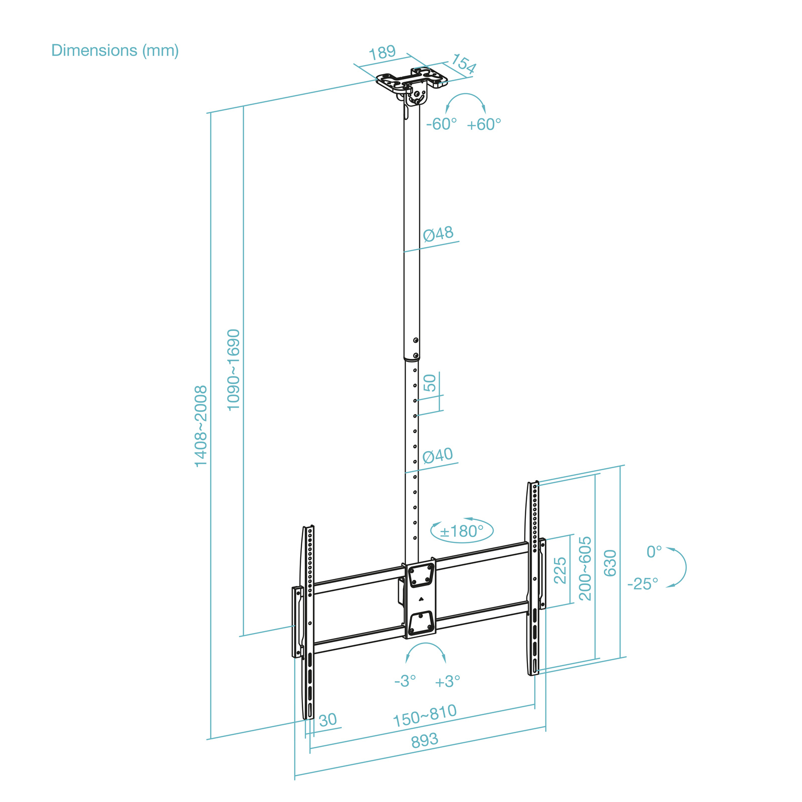 TooQ LPCE11100TSLI-B TV mount/stand 2.54 m (100") Black – image 4