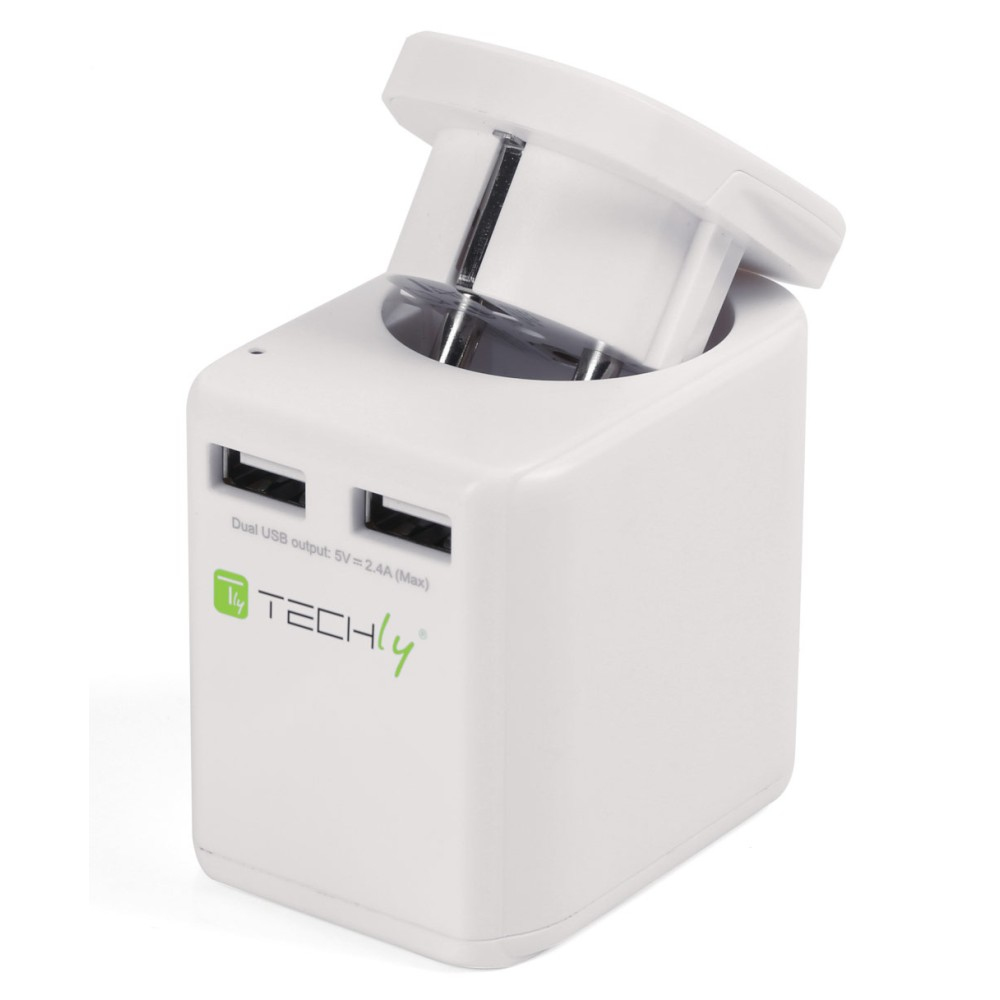 Techly Travel Adapter 2 USB ports 2.4A White – image 2
