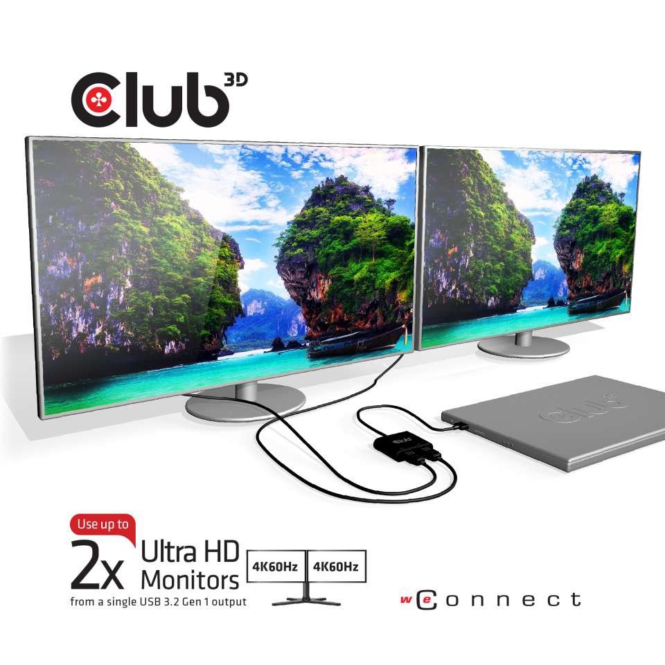 CLUB3D USB3.2 Gen1 Type A to 2x DisplayPort™1.2 Dual Monitor 4K60Hz DisplayLink Video Splitter – image 7